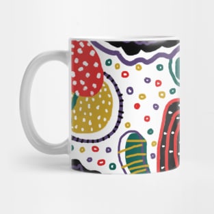 Abstract  pattern figure depicting nature, trees, mountains, sun, moon and rain. Mug